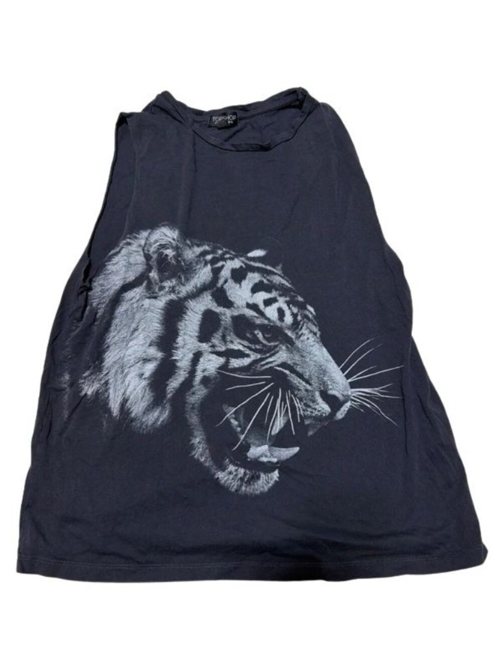 Topshop Tiger Graphic Tank Top Muscle Tee Womens Size US 6 UK 10 EUR 38 Black